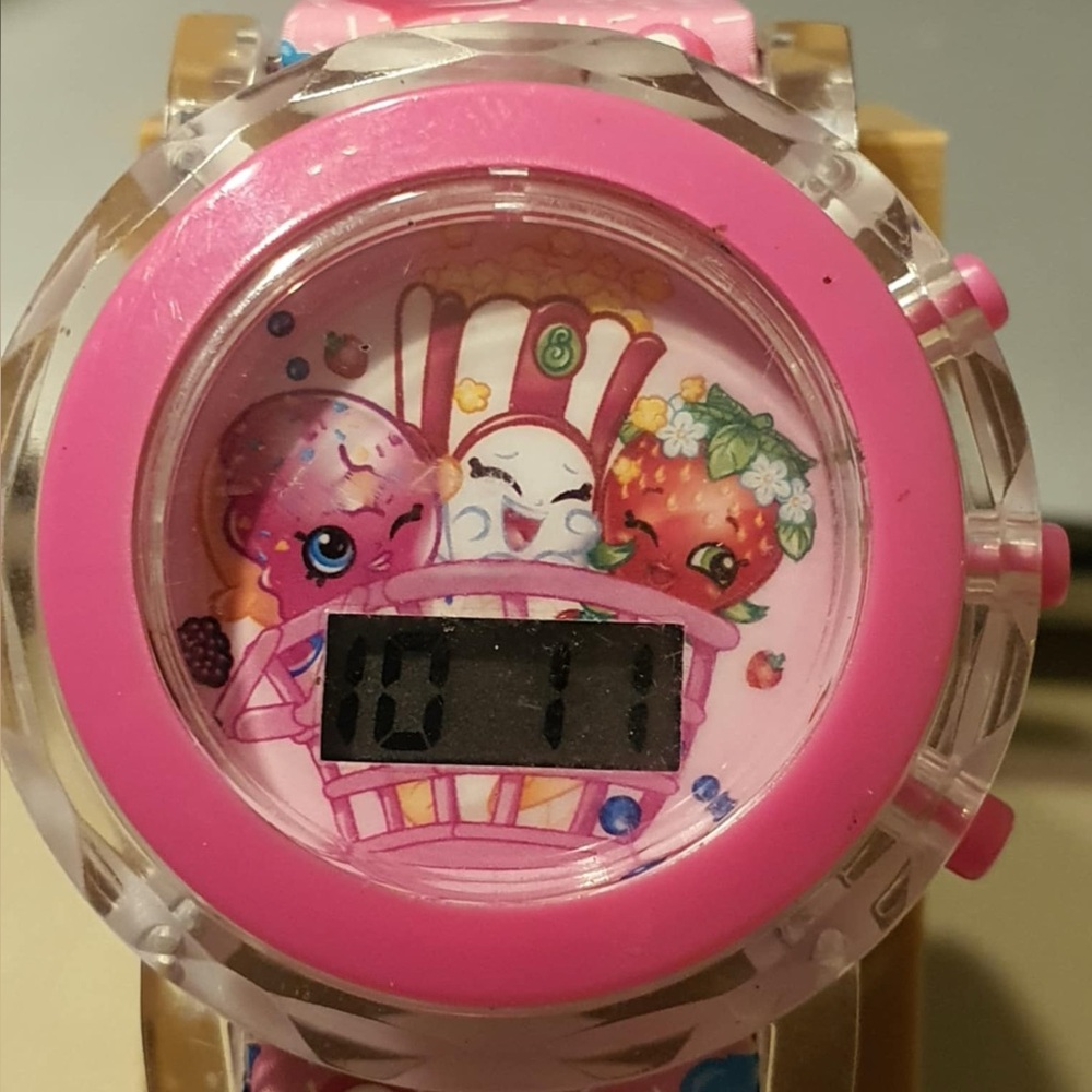 🦋10/$20🦋 Shopkins by Accutime Pink /Clear Flashing Lights LCD Girl's Watch